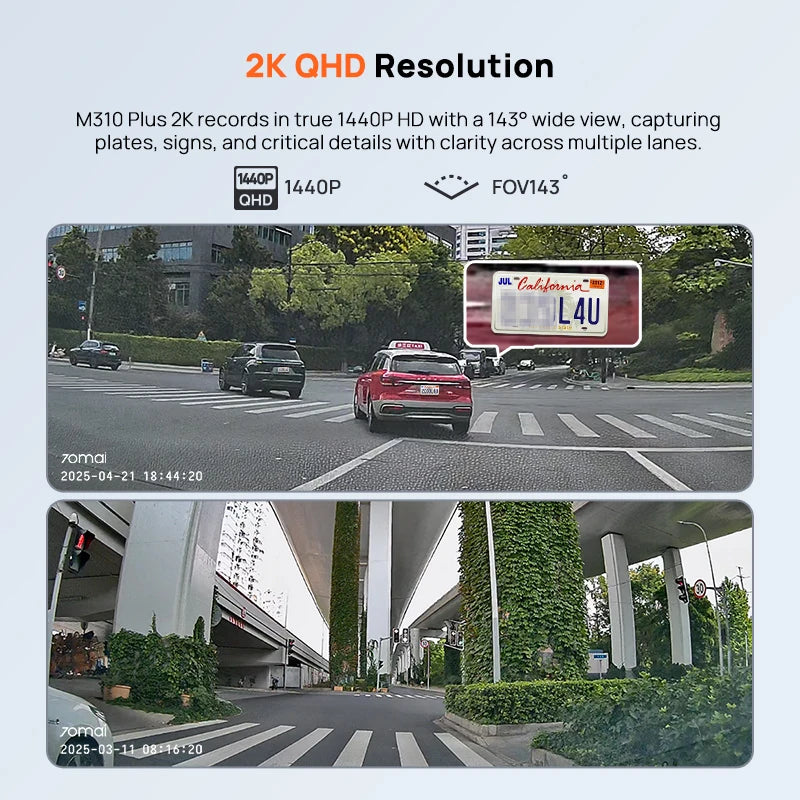 70mai M310 Plus Dash Camera – 2K 1440P, 143° Wide Angle, Parking Mode