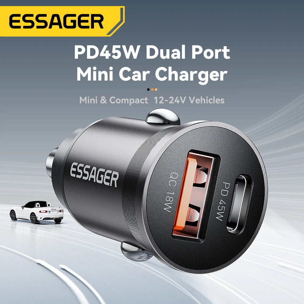 45W Fast Charging Car Adapter – Dual Port USB-C