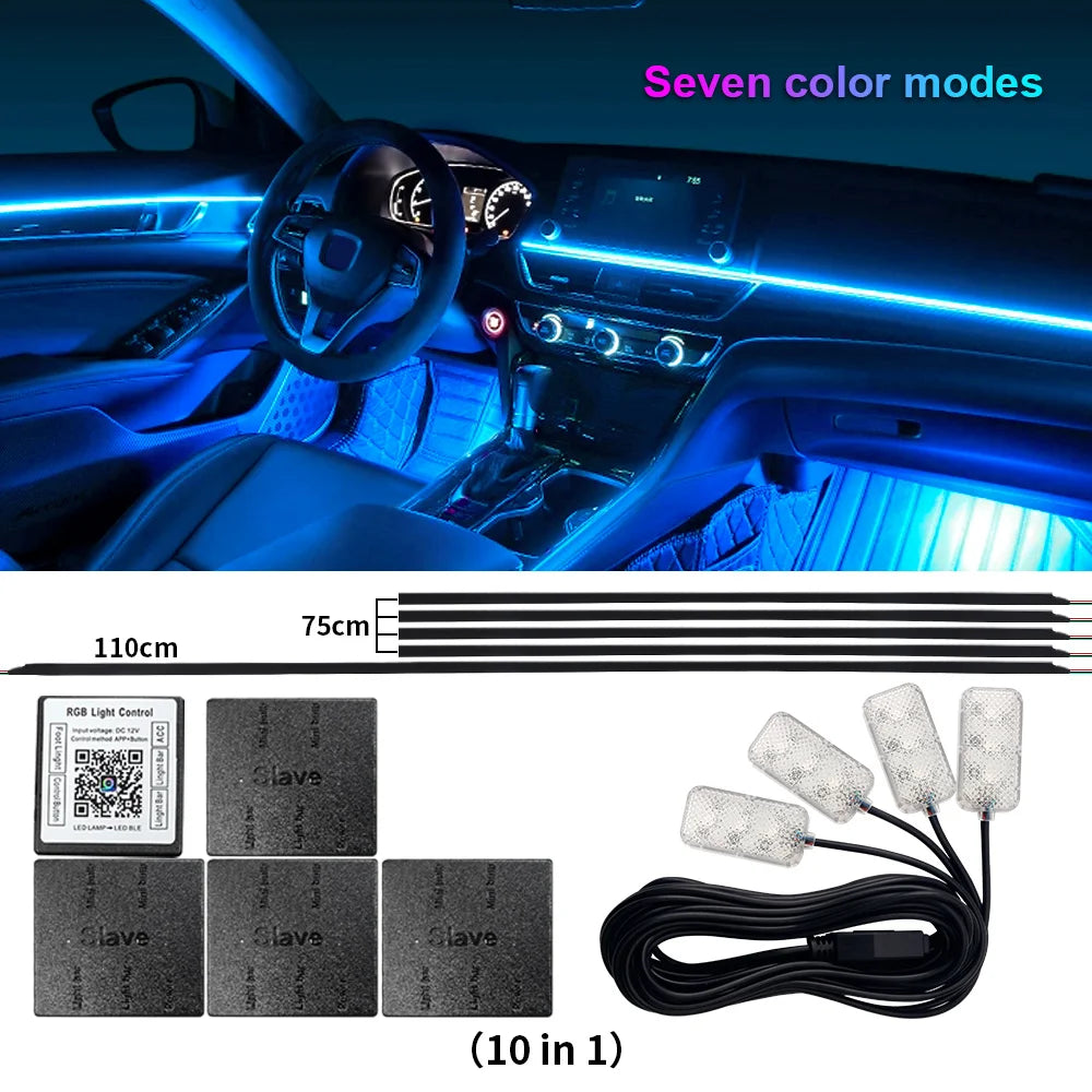 XTRABEAM RGB Acrylic Ambient Light Kit – 64 Colors, APP Control, Dual Zone Interior Upgrade (14/18-in-1)