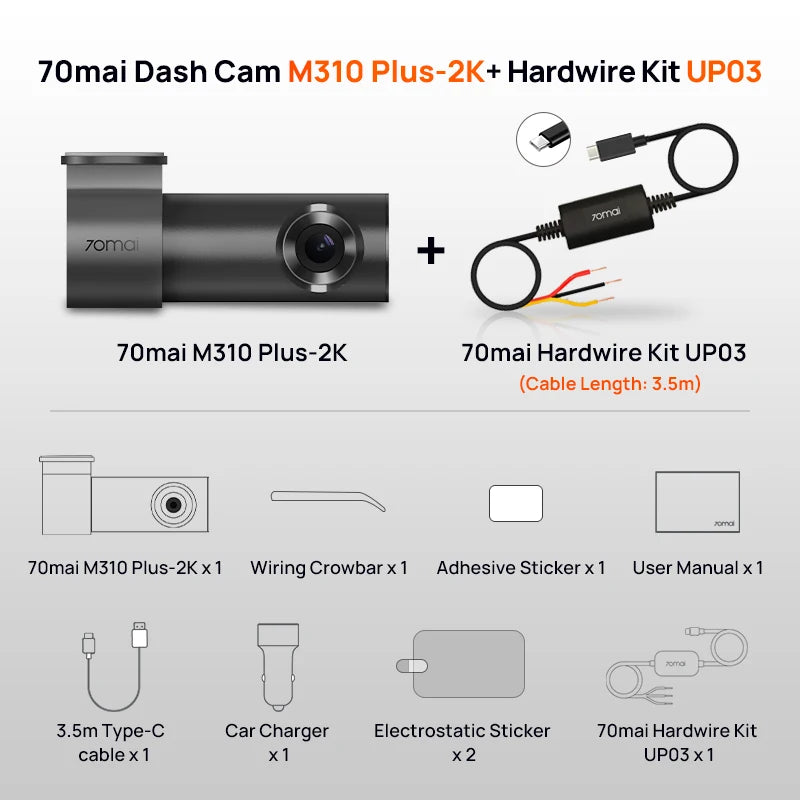 70mai M310 Plus Dash Camera – 2K 1440P, 143° Wide Angle, Parking Mode