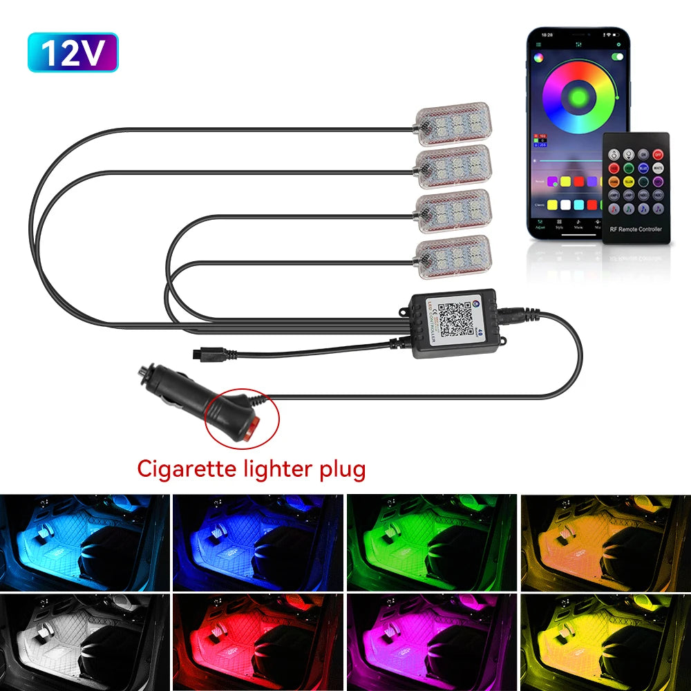 LED Car Interior Ambient Lights Foot Strip Lighting Kit Accessories Backlight Remote App Music Control Auto RGB Decorative Lamp