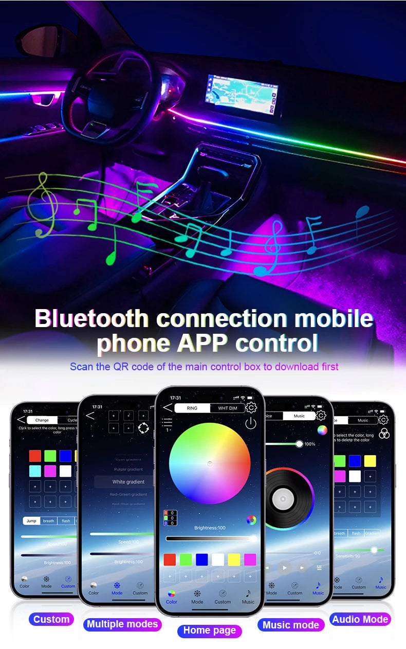 XTRABEAM RGB Acrylic Ambient Light Kit – 64 Colors, APP Control, Dual Zone Interior Upgrade (14/18-in-1)