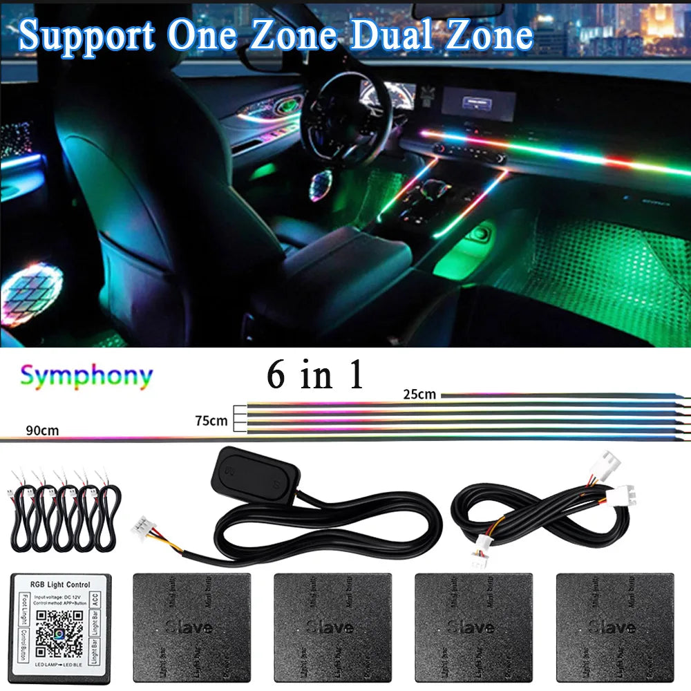 XTRABEAM RGB Acrylic Ambient Light Kit – 64 Colors, APP Control, Dual Zone Interior Upgrade (14/18-in-1)
