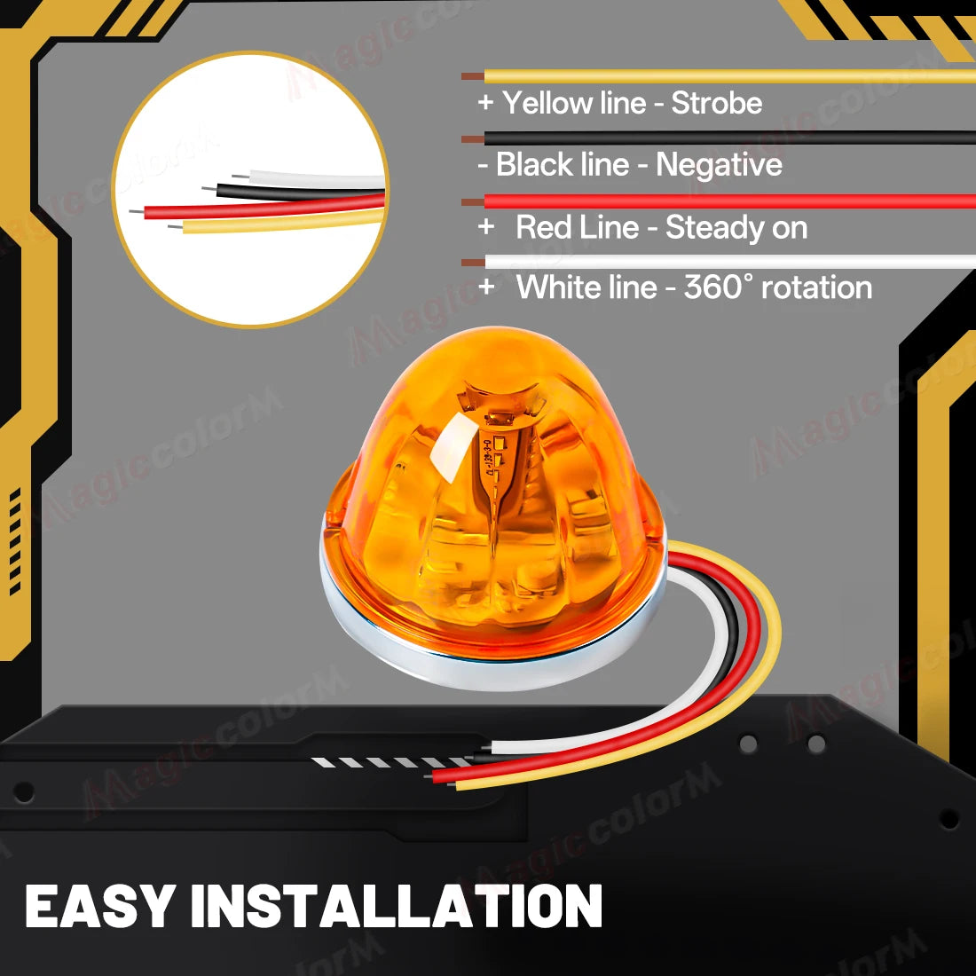 360° Rotating LED Truck Warning Light – Waterproof 12V/24V