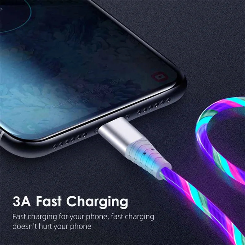 LED Flow Fast Charging Cable – Type-C, Micro USB & Lightning