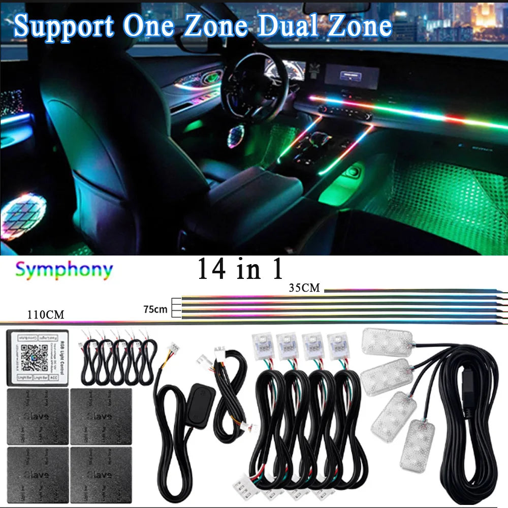 XTRABEAM RGB Acrylic Ambient Light Kit – 64 Colors, APP Control, Dual Zone Interior Upgrade (14/18-in-1)