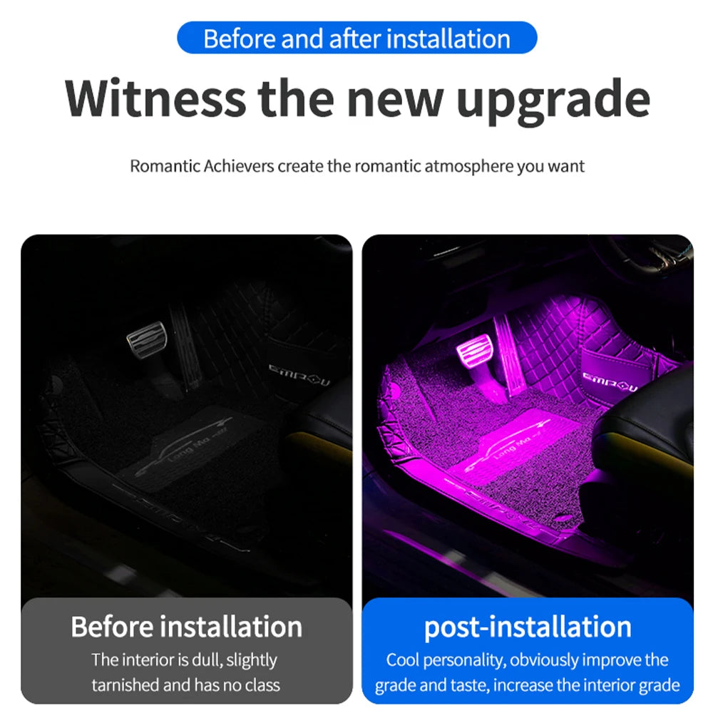 LED Car Interior Ambient Lights Foot Strip Lighting Kit Accessories Backlight Remote App Music Control Auto RGB Decorative Lamp