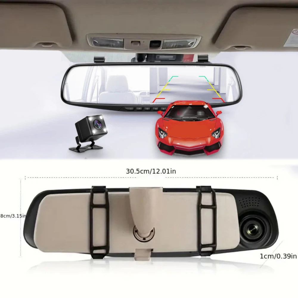 4.3" Rearview Mirror Dash Cam – 1080P Dual Lens Front & Rear DVR