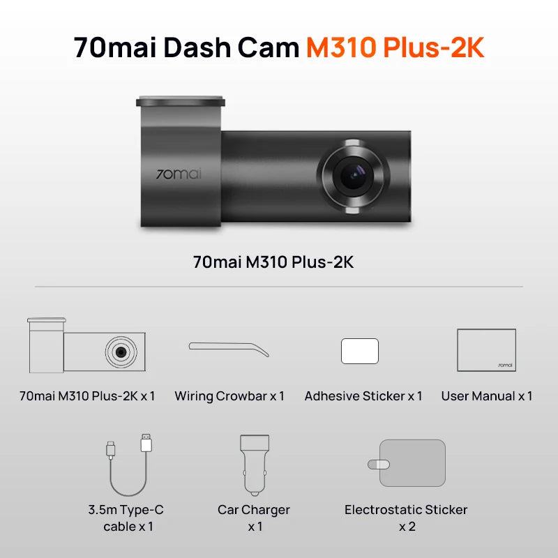 70mai M310 Plus Dash Camera – 2K 1440P, 143° Wide Angle, Parking Mode