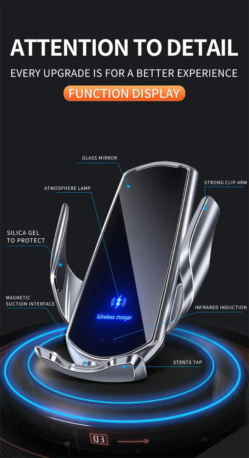 100W Magnetic Wireless Charging Car Mount