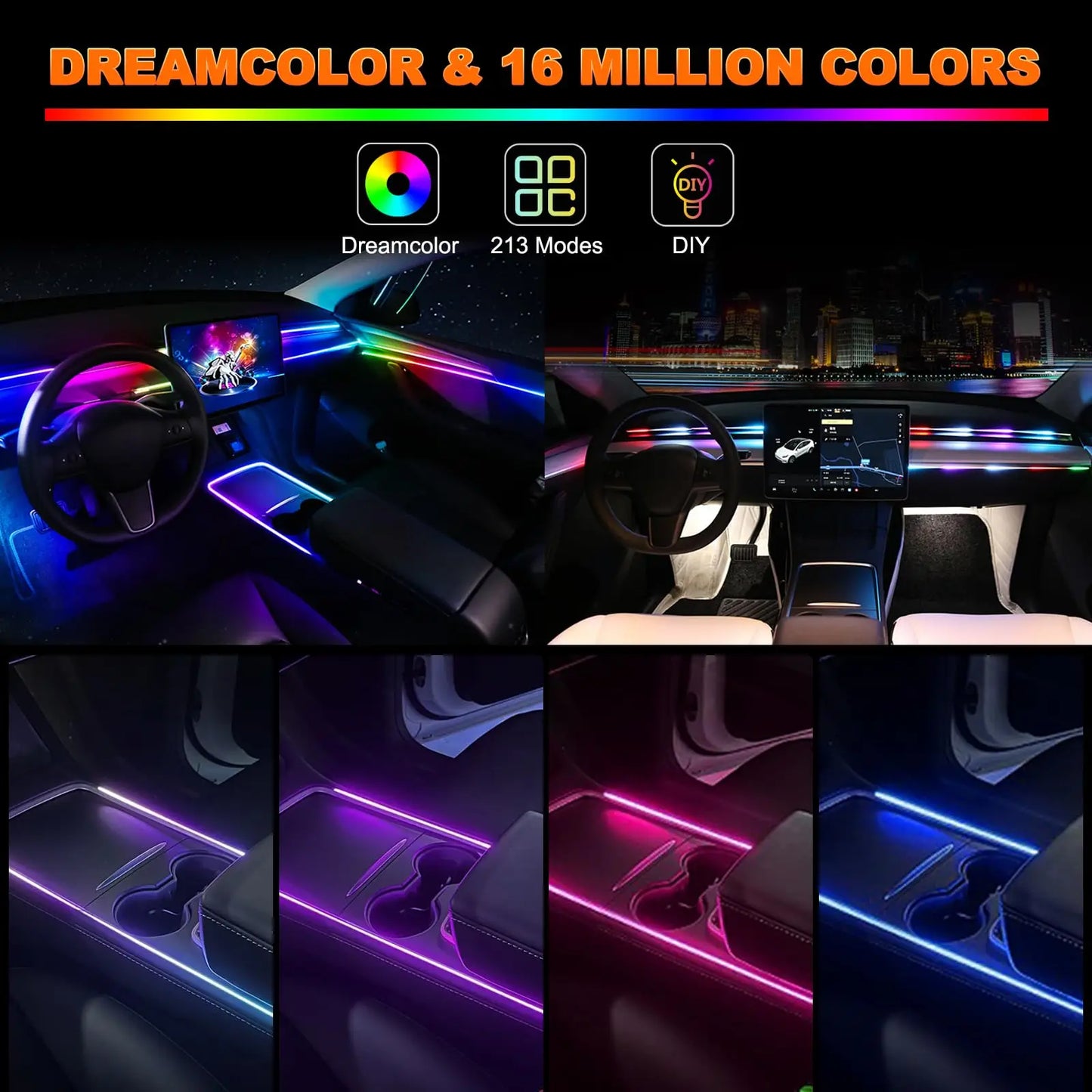 XTRABEAM Symphony RGB Car Ambient Lighting Kit – App Control Interior LED Lights with Remote & Music Sync