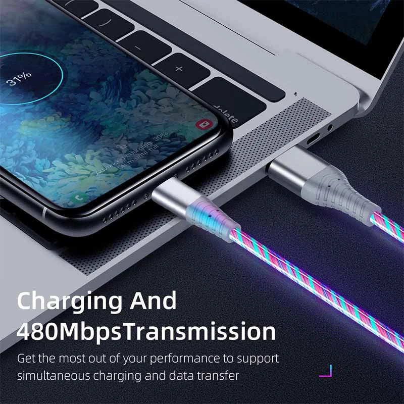LED Flow Fast Charging Cable – Type-C, Micro USB & Lightning