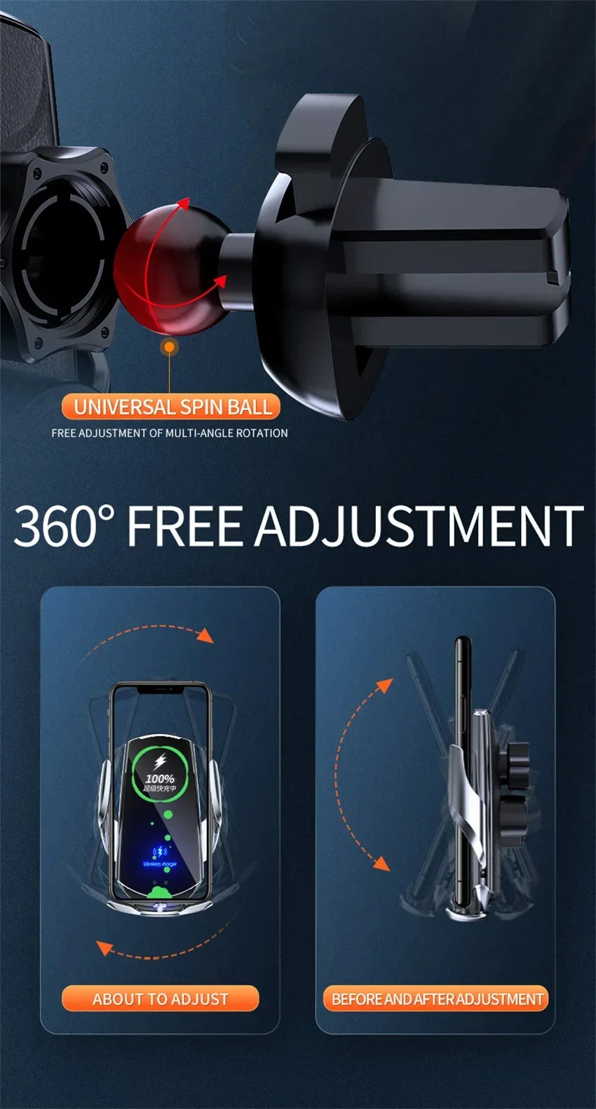 100W Magnetic Wireless Charging Car Mount