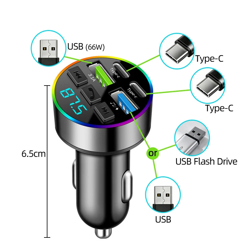 Fast Charging Car Charger Splitter – QC3.0 & USB-C PD with LED Display