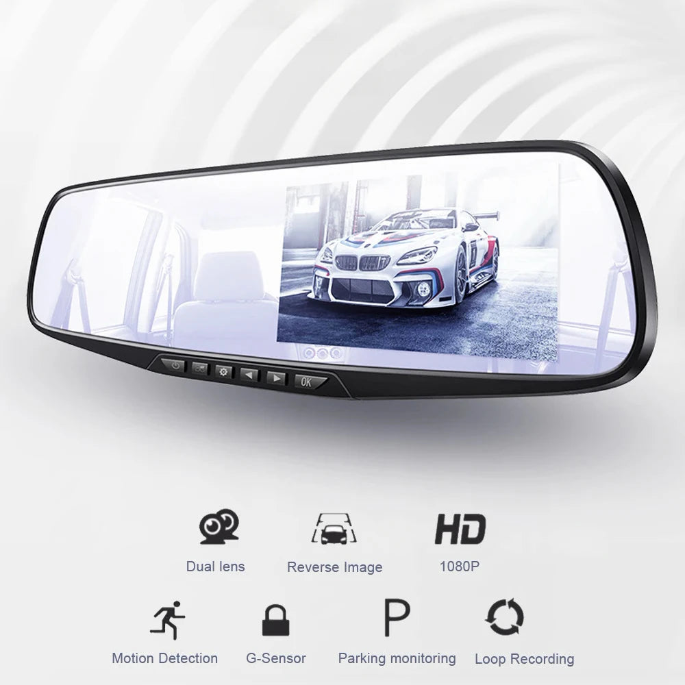 4.3" Rearview Mirror Dash Cam – 1080P Dual Lens Front & Rear DVR