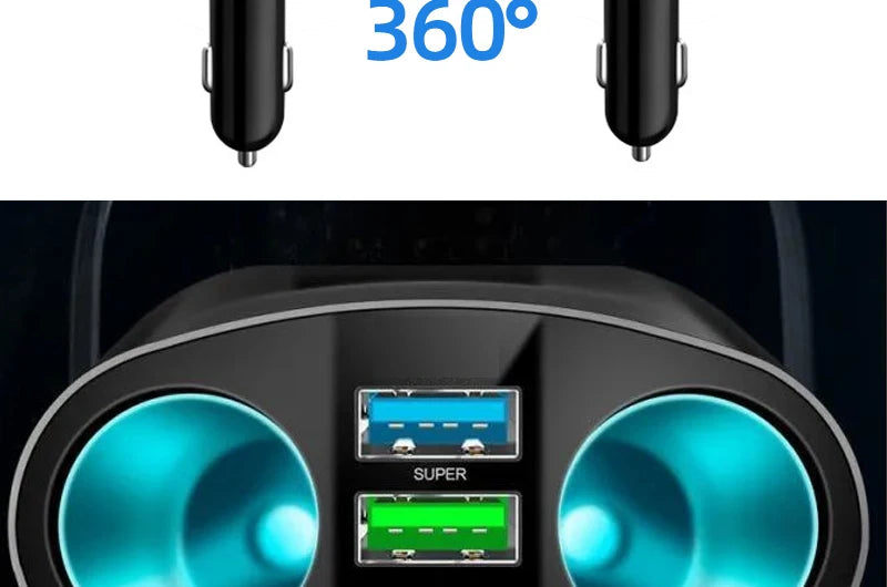 Fast Charging Car Charger Splitter – QC3.0 & USB-C PD with LED Display