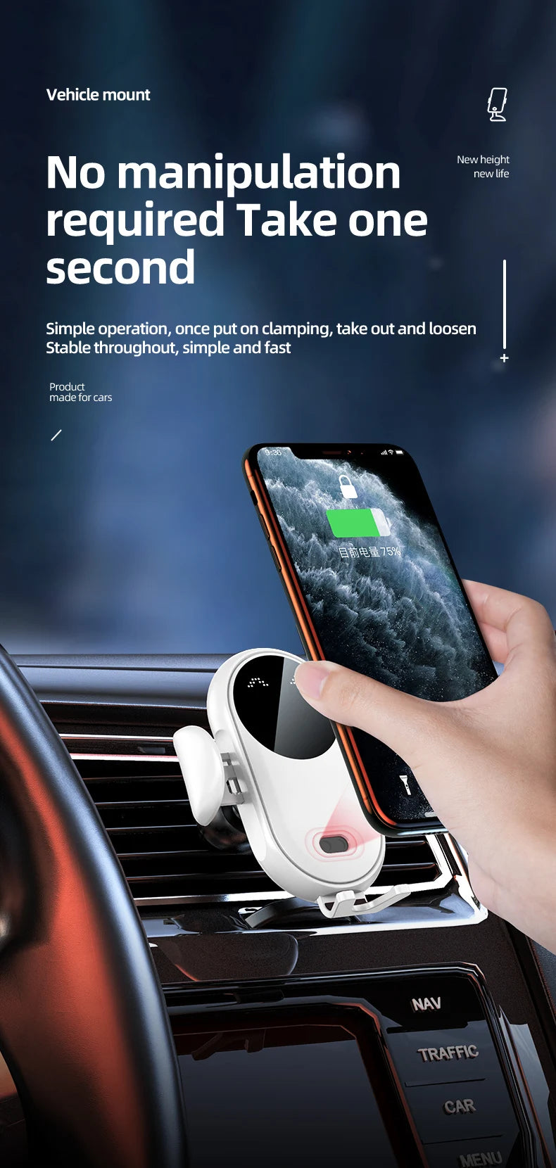 30W Fast Wireless Car Phone Mount – Air Vent Charger